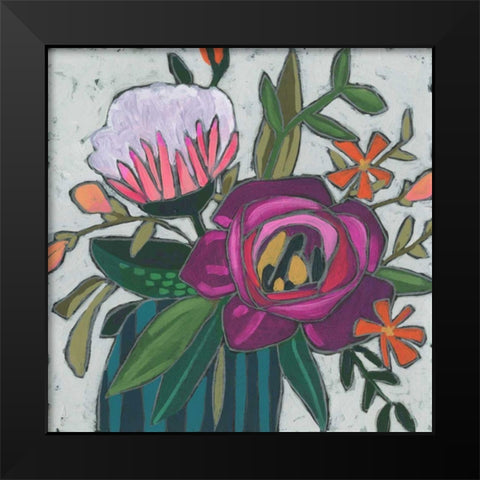 Carnivale Flora II Black Modern Wood Framed Art Print by Vess, June Erica