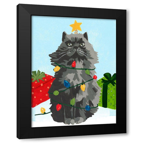 Meowy Hissmas I Black Modern Wood Framed Art Print by Vess, June Erica