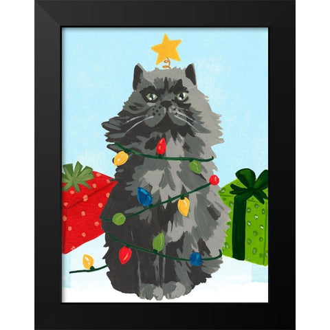 Meowy Hissmas I Black Modern Wood Framed Art Print by Vess, June Erica
