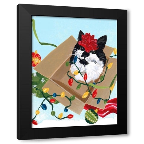 Meowy Hissmas II Black Modern Wood Framed Art Print by Vess, June Erica
