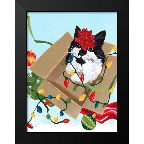 Meowy Hissmas II Black Modern Wood Framed Art Print by Vess, June Erica