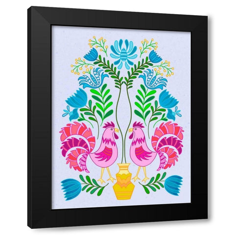Folk Bird II Black Modern Wood Framed Art Print with Double Matting by Moore, Regina