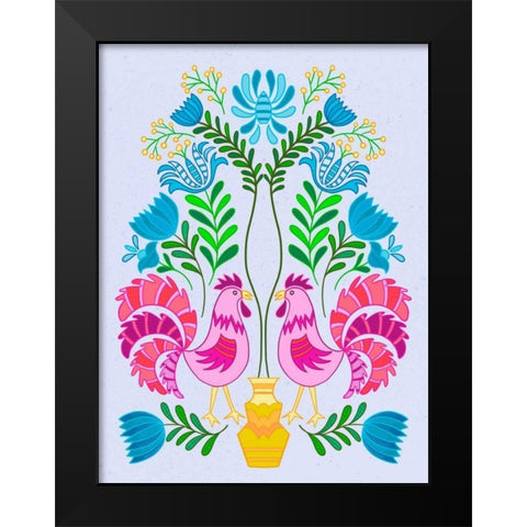Folk Bird II Black Modern Wood Framed Art Print by Moore, Regina