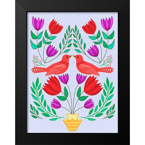 Folk Bird III Black Modern Wood Framed Art Print by Moore, Regina