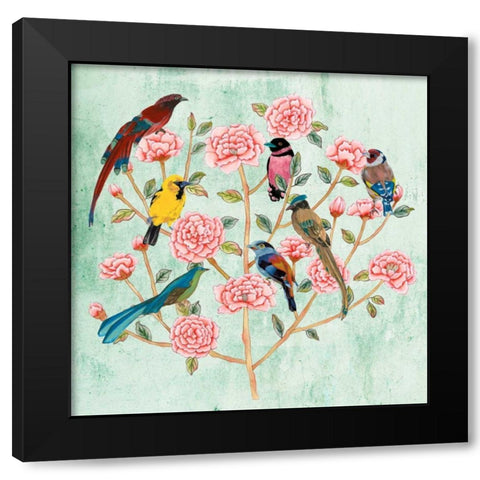 Minty Chinoiserie I Black Modern Wood Framed Art Print with Double Matting by Wang, Melissa