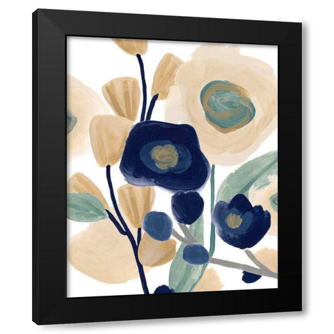 Blue Poppy Cascade I Black Modern Wood Framed Art Print by Vess, June Erica