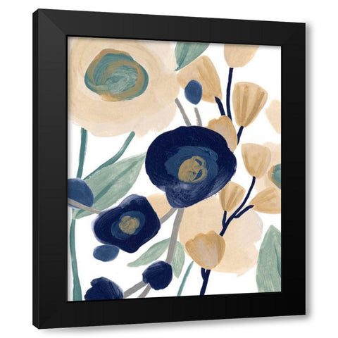 Blue Poppy Cascade II Black Modern Wood Framed Art Print with Double Matting by Vess, June Erica