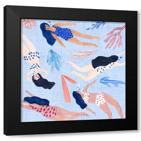 Gone Swimming III Black Modern Wood Framed Art Print with Double Matting by Wang, Melissa