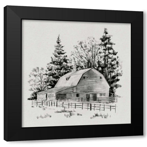 Distant Barn Sketch I Black Modern Wood Framed Art Print with Double Matting by Caroline, Emma