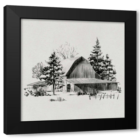 Distant Barn Sketch II Black Modern Wood Framed Art Print by Caroline, Emma