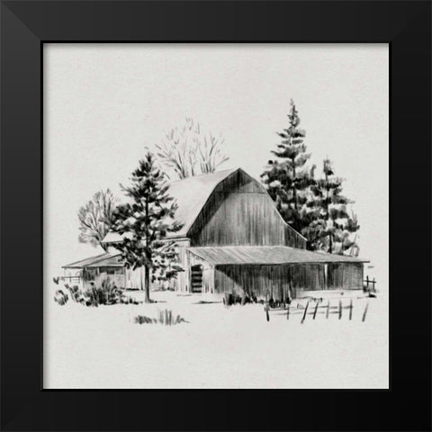 Distant Barn Sketch II Black Modern Wood Framed Art Print by Caroline, Emma