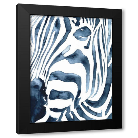 Indigo Zebra II Black Modern Wood Framed Art Print by Borges, Victoria