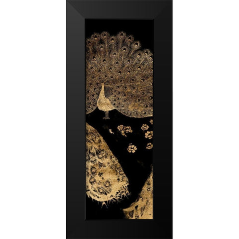 Gilded Peacock Triptych II Black Modern Wood Framed Art Print by Goldberger, Jennifer