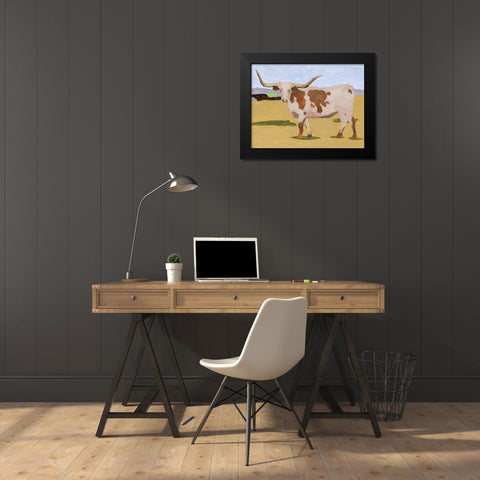 Longhorn Cattle I Black Modern Wood Framed Art Print by Wang, Melissa