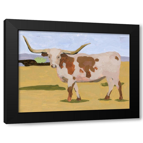 Longhorn Cattle I Black Modern Wood Framed Art Print by Wang, Melissa