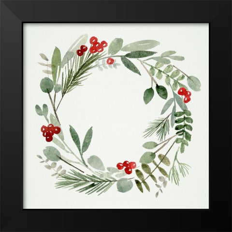 Holly Wreath I Black Modern Wood Framed Art Print by Wang, Melissa