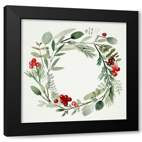 Holly Wreath II Black Modern Wood Framed Art Print with Double Matting by Wang, Melissa