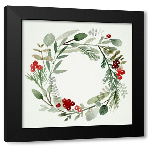 Holly Wreath II Black Modern Wood Framed Art Print by Wang, Melissa