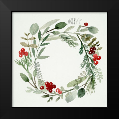 Holly Wreath II Black Modern Wood Framed Art Print by Wang, Melissa