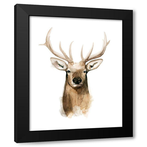 Watercolor Elk Portrait I Black Modern Wood Framed Art Print with Double Matting by Popp, Grace