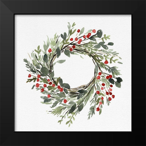 Holly Farmhouse Wreath II Black Modern Wood Framed Art Print by Caroline, Emma
