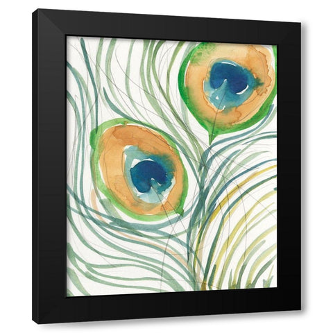 Peacock Abstract I Black Modern Wood Framed Art Print with Double Matting by Dixon, Samuel