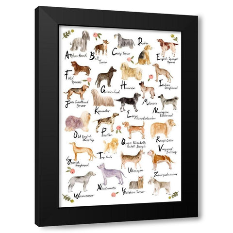 Dog Alphabet Black Modern Wood Framed Art Print with Double Matting by Wang, Melissa