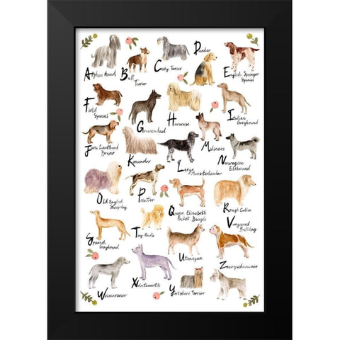 Dog Alphabet Black Modern Wood Framed Art Print by Wang, Melissa