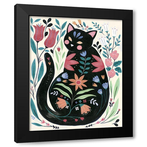 Folksy Feline I Black Modern Wood Framed Art Print by Warren, Annie