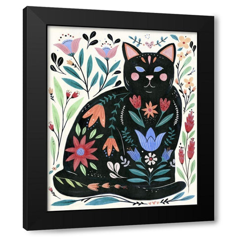 Folksy Feline II Black Modern Wood Framed Art Print with Double Matting by Warren, Annie
