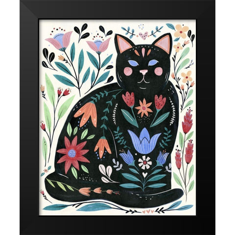 Folksy Feline II Black Modern Wood Framed Art Print by Warren, Annie