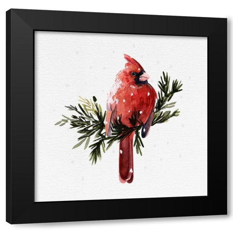 Cardinal with Snow I Black Modern Wood Framed Art Print by Caroline, Emma