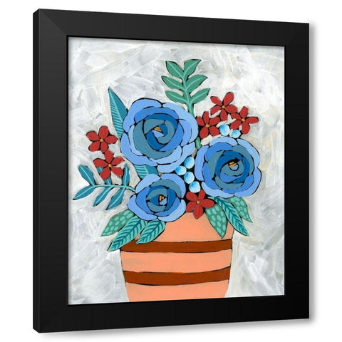 Bleu Blume I Black Modern Wood Framed Art Print with Double Matting by Moore, Regina