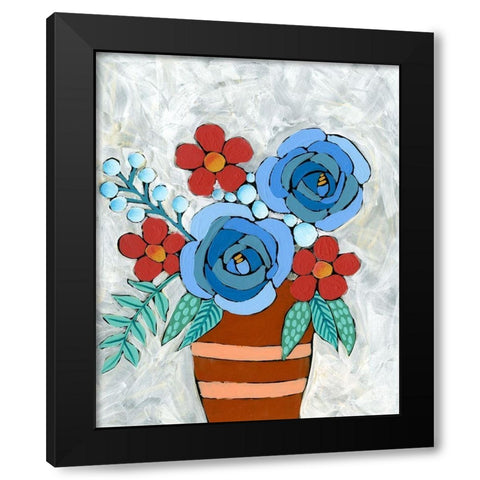Bleu Blume II Black Modern Wood Framed Art Print by Moore, Regina