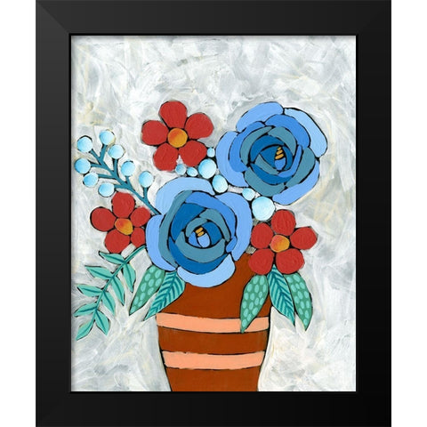 Bleu Blume II Black Modern Wood Framed Art Print by Moore, Regina