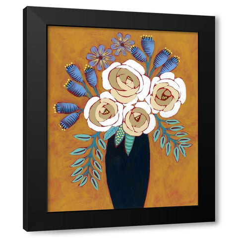 Neutral Blume I Black Modern Wood Framed Art Print with Double Matting by Moore, Regina
