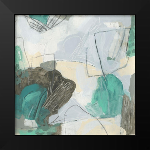 Aqua Puzzle I Black Modern Wood Framed Art Print by Vess, June Erica