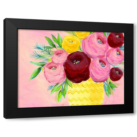 Pink Garden Flowers I Black Modern Wood Framed Art Print by Moore, Regina