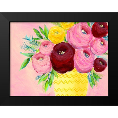 Pink Garden Flowers I Black Modern Wood Framed Art Print by Moore, Regina
