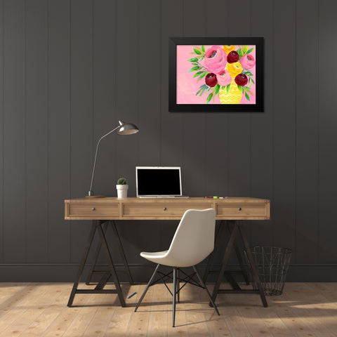 Pink Garden Flowers II Black Modern Wood Framed Art Print by Moore, Regina