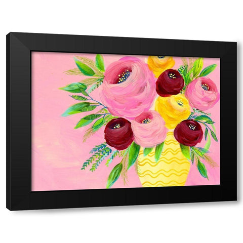 Pink Garden Flowers II Black Modern Wood Framed Art Print with Double Matting by Moore, Regina
