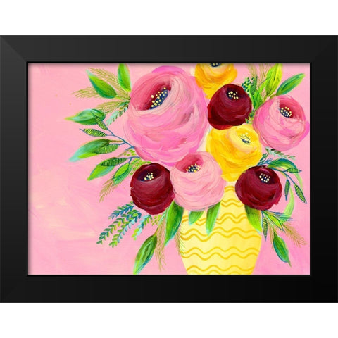 Pink Garden Flowers II Black Modern Wood Framed Art Print by Moore, Regina
