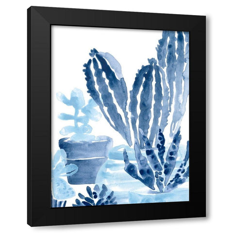 Indigo Succulent I Black Modern Wood Framed Art Print with Double Matting by Vess, June Erica