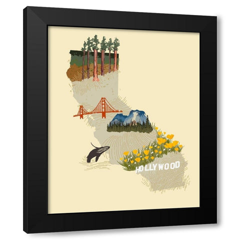 Illustrated State-California Black Modern Wood Framed Art Print with Double Matting by Green, Jacob