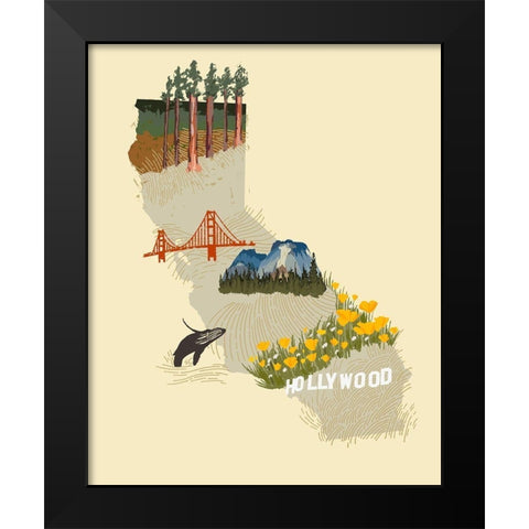 Illustrated State-California Black Modern Wood Framed Art Print by Green, Jacob