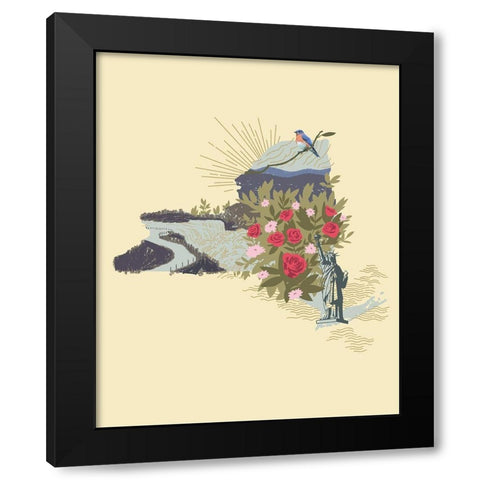 Illustrated State-New York Black Modern Wood Framed Art Print with Double Matting by Green, Jacob