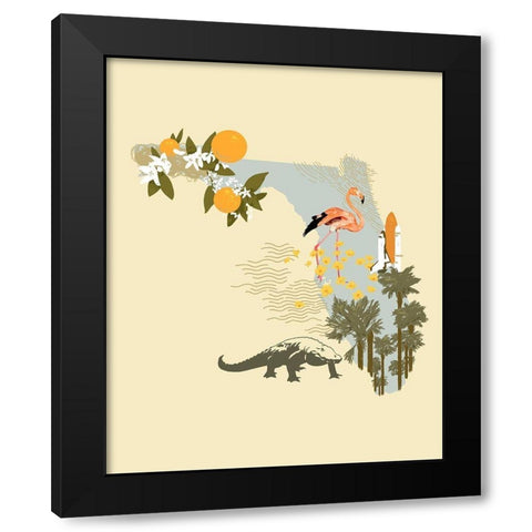 Illustrated State-Florida Black Modern Wood Framed Art Print by Green, Jacob