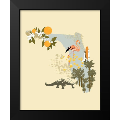Illustrated State-Florida Black Modern Wood Framed Art Print by Green, Jacob