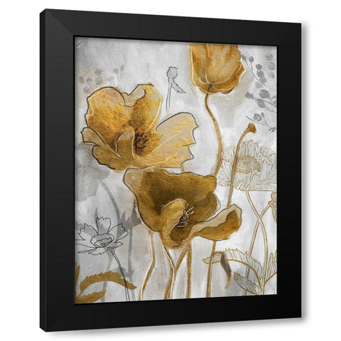 Gold and Silver Flowerfield I Black Modern Wood Framed Art Print with Double Matting by Studio W