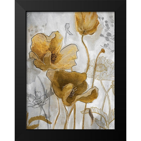 Gold and Silver Flowerfield I Black Modern Wood Framed Art Print by Studio W